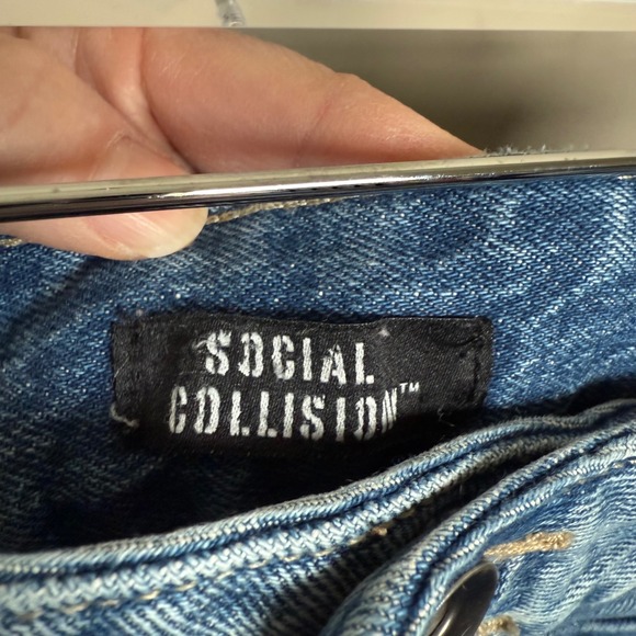 Social Collision Denim Mini Skirt Small Y2K Grunge Skull Cross Studded - Picture 10 of 13